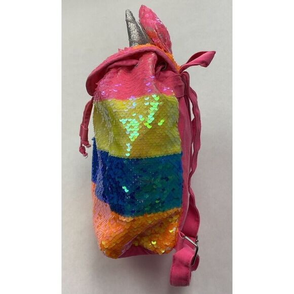 Justice Rainbow Unicorn Flip Sequin Mini Backpack Rucksack Horn Ears 12X8X4 - Picture 4 of 11
